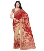 Red printed georgette saree with blouse