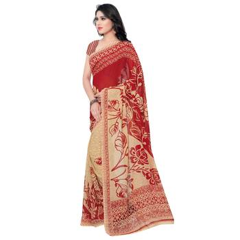 Red printed georgette saree with blouse 2
