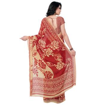 Red printed georgette saree with blouse 3