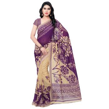 Purple printed georgette saree with blouse 1