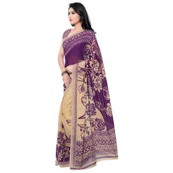 Purple printed georgette saree with blouse 2