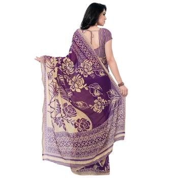 Purple printed georgette saree with blouse 3