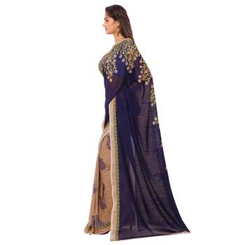Purple printed georgette saree with blouse 2