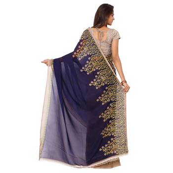 Purple printed georgette saree with blouse 3
