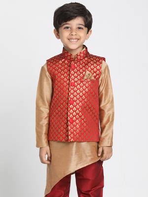 Maroon Printed Blended Cotton Boys-Nehru-Jacket 1