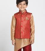 Maroon Printed Blended Cotton Boys-Nehru-Jacket