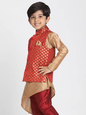 Maroon Printed Blended Cotton Boys-Nehru-Jacket 2