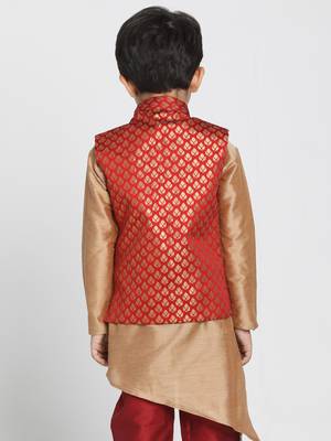 Maroon Printed Blended Cotton Boys-Nehru-Jacket 4