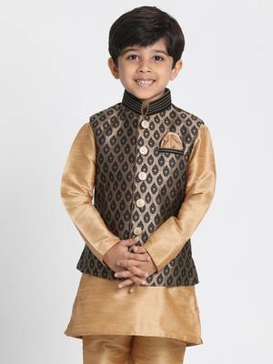  Black And Gold Silk Blend Nehru Jacket 1