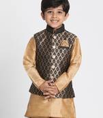  Black And Gold Silk Blend Nehru Jacket