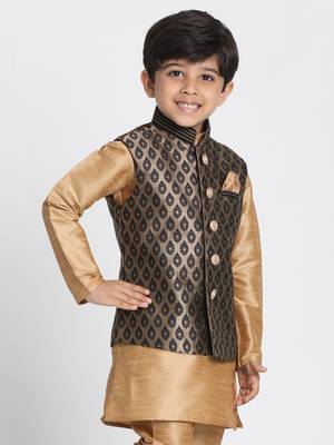  Black And Gold Silk Blend Nehru Jacket 2