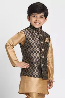  Black And Gold Silk Blend Nehru Jacket