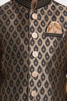  Black And Gold Silk Blend Nehru Jacket