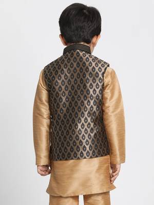  Black And Gold Silk Blend Nehru Jacket 4