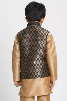  Black And Gold Silk Blend Nehru Jacket