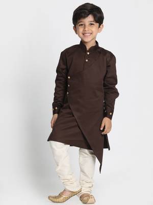  Coffee And Cream Cotton Satin Blend Kurta Pyjama Set 1