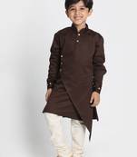  Coffee And Cream Cotton Satin Blend Kurta Pyjama Set