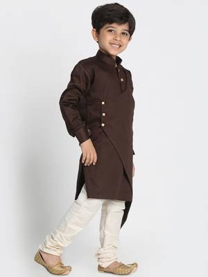  Coffee And Cream Cotton Satin Blend Kurta Pyjama Set 2