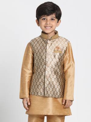  Gold Silk Blend Nehru Jacket 1