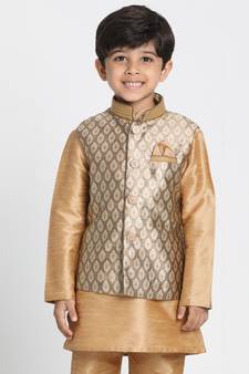 Boys Gold Silk Blend Nehru Jacket