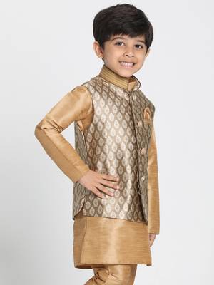  Gold Silk Blend Nehru Jacket 2