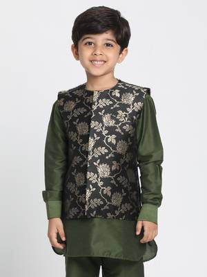  Black And Zari Gold Silk Blend Nehru Jacket 1