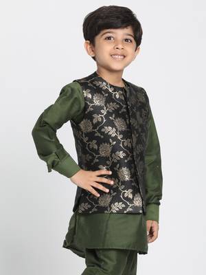  Black And Zari Gold Silk Blend Nehru Jacket 2
