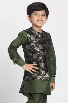  Black And Zari Gold Silk Blend Nehru Jacket