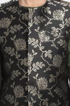  Black And Zari Gold Silk Blend Nehru Jacket