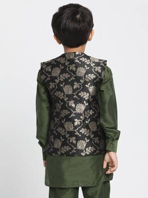  Black And Zari Gold Silk Blend Nehru Jacket 4