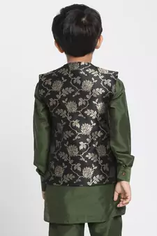  Black And Zari Gold Silk Blend Nehru Jacket