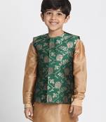  Forest Green And Zari Gold Silk Blend Nehru Jacket