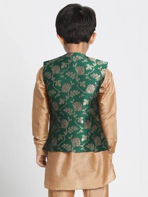  Forest Green And Zari Gold Silk Blend Nehru Jacket 4
