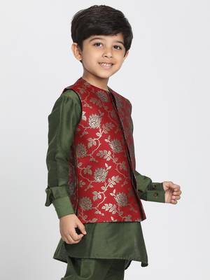Maroon Printed Silk Blend Boys-Nehru-Jacket 2