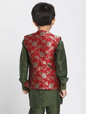 Maroon Printed Silk Blend Boys-Nehru-Jacket 3