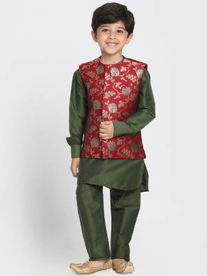 Maroon Printed Silk Blend Boys-Nehru-Jacket 4