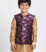  Purple And Zari Gold Silk Blend Nehru Jacket