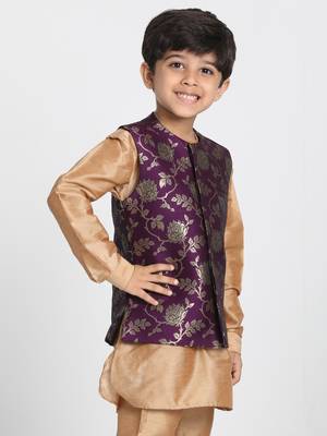  Purple And Zari Gold Silk Blend Nehru Jacket 2