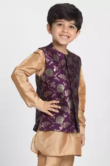  Purple And Zari Gold Silk Blend Nehru Jacket
