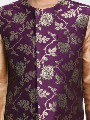  Purple And Zari Gold Silk Blend Nehru Jacket 3