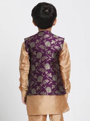  Purple And Zari Gold Silk Blend Nehru Jacket 4
