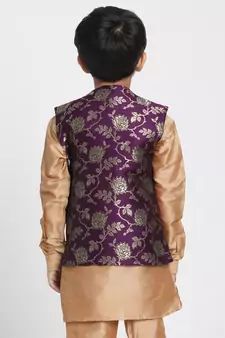  Purple And Zari Gold Silk Blend Nehru Jacket