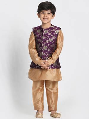  Purple And Zari Gold Silk Blend Nehru Jacket 5