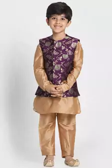  Purple And Zari Gold Silk Blend Nehru Jacket