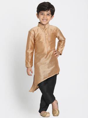 Boys Rose Gold And Black Cotton Blend Kurta Pyjama Set 1
