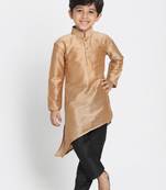 Boys Rose Gold And Black Cotton Blend Kurta Pyjama Set
