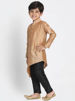 Boys Rose Gold And Black Cotton Blend Kurta Pyjama Set 2
