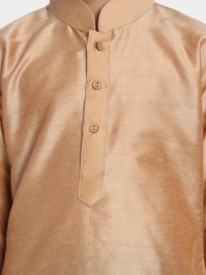 Boys Rose Gold And Black Cotton Blend Kurta Pyjama Set 3