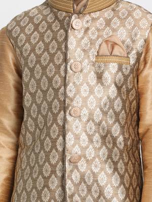  Rose Gold Silk Blend Jacket, Kurta And Pyjama Set 2