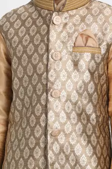  Rose Gold Silk Blend Jacket, Kurta And Pyjama Set